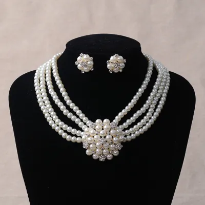 Pearl Fashion Elegant Women Wedding Necklace Earrings Jewelry Set