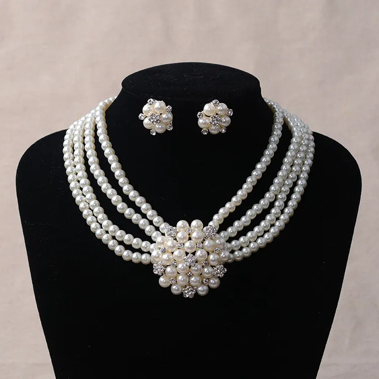 Pearl Fashion Elegant Women Wedding Necklace Earrings Jewelry Set
