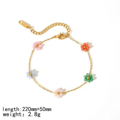 Cute Flower Bracelet Set 18k Gold Stainless Steel Simple Design Fashion Jewelry