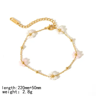 Cute Flower Bracelet Set 18k Gold Stainless Steel Simple Design Fashion Jewelry