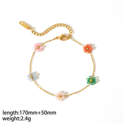 Cute Flower Bracelet Set 18k Gold Stainless Steel Simple Design Fashion Jewelry