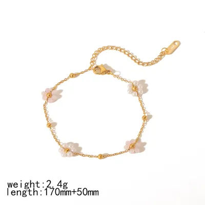 Cute Flower Bracelet Set 18k Gold Stainless Steel Simple Design Fashion Jewelry