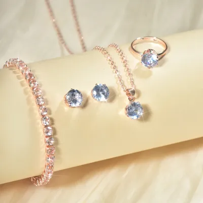 Zircon Jewelry Set Women Fashion Chic Earrings Ring Bracelet Necklace Four-Piece Set