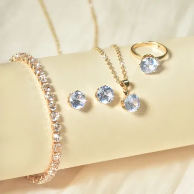 Zircon Jewelry Set Women Fashion Chic Earrings Ring Bracelet Necklace Four-Piece Set
