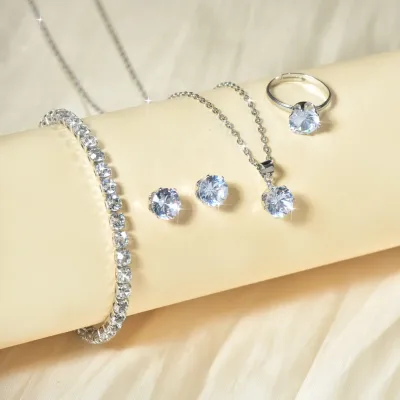 Zircon Jewelry Set Women Fashion Chic Earrings Ring Bracelet Necklace Four-Piece Set