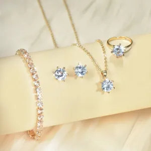 Zircon Jewelry Set Women Fashion Chic Earrings Ring Bracelet Necklace Four-Piece Set