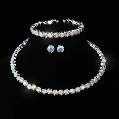 Fashion Rhinestone Wedding Bridal Necklace Bracelet Earring Set