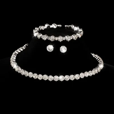 Fashion Rhinestone Wedding Bridal Necklace Bracelet Earring Set