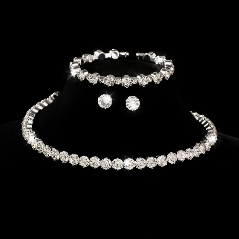 Fashion Rhinestone Wedding Bridal Necklace Bracelet Earring Set