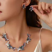 Multicolor Enamel Flower Alloy Necklace Creative Petal Fashion Earrings Women Jewelry Set