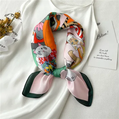 Spring Summer Cartoon Cute Silk Like Satin Square Scarf