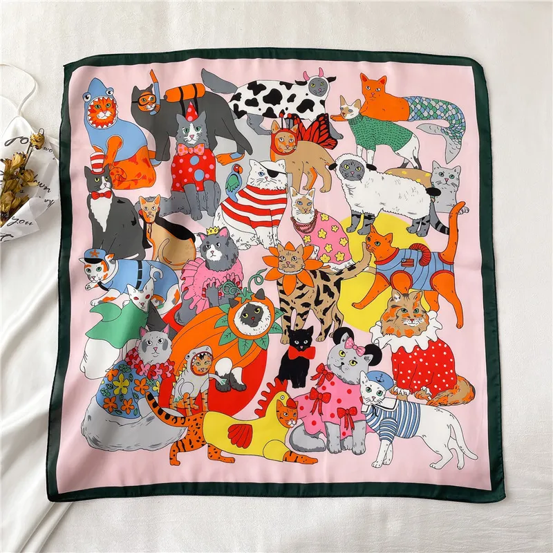 Spring Summer Cartoon Cute Silk Like Satin Square Scarf