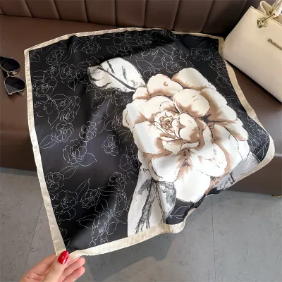 Pink Rose Floral Printed Silk Like Satin 70cm Square Scarf