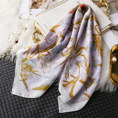 Pink Rose Floral Printed Silk Like Satin 70cm Square Scarf
