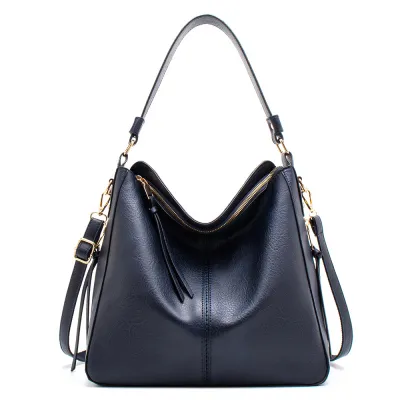 Women's PU Leather Large Capacity Soft Solid Color Shoulder Handbag with Zipper