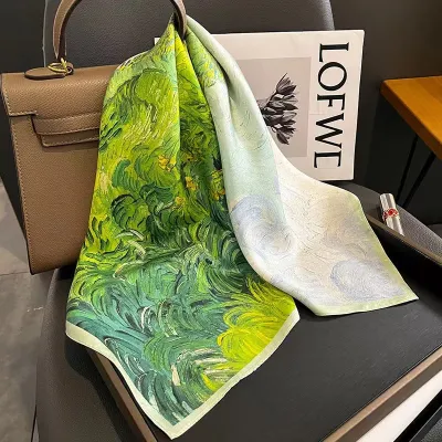 Fashion Women Oil Painting Print 70*70cm Square Scarf
