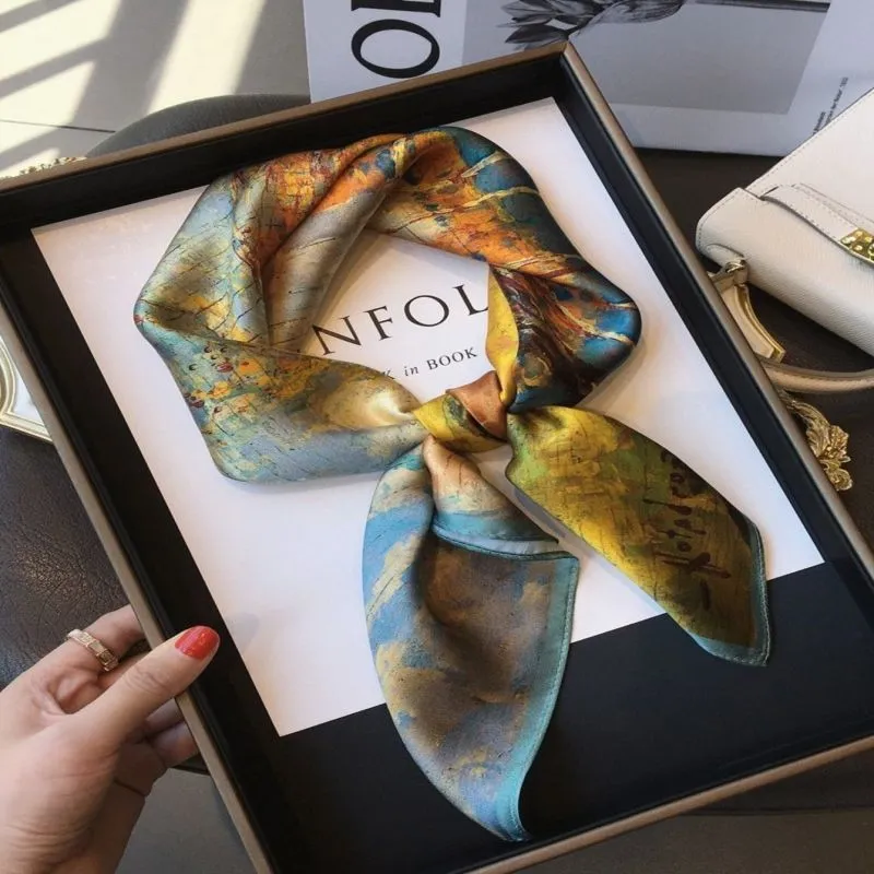 Fashion Women Oil Painting Print 70*70cm Square Scarf