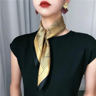 70*70 Striped Print Women Elegant Square Scarf