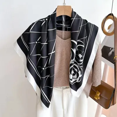 70*70 Striped Print Women Elegant Square Scarf