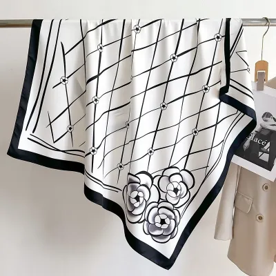 70*70 Striped Print Women Elegant Square Scarf