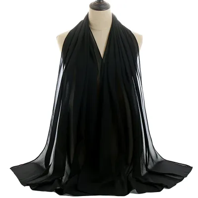 Summer Solid Color Women Pearl Chiffon Bubble Scarf