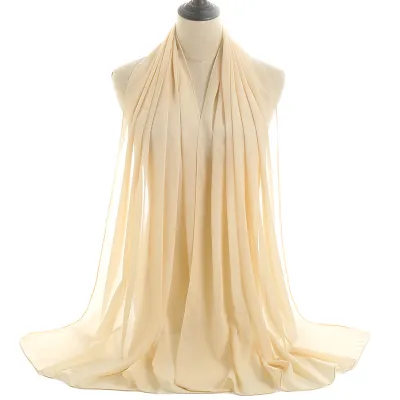 Summer Solid Color Women Pearl Chiffon Bubble Scarf