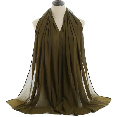 Summer Solid Color Women Pearl Chiffon Bubble Scarf