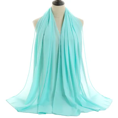 Summer Solid Color Women Pearl Chiffon Bubble Scarf
