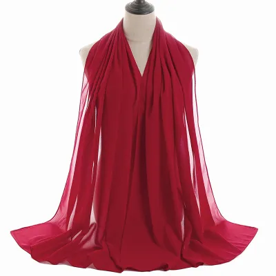 Summer Solid Color Women Pearl Chiffon Bubble Scarf