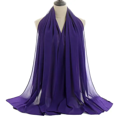 Summer Solid Color Women Pearl Chiffon Bubble Scarf