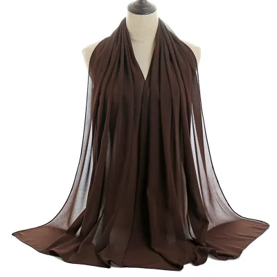 Summer Solid Color Women Pearl Chiffon Bubble Scarf
