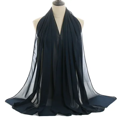 Summer Solid Color Women Pearl Chiffon Bubble Scarf