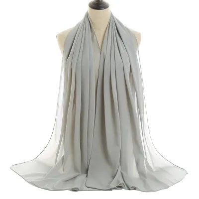 Summer Solid Color Women Pearl Chiffon Bubble Scarf