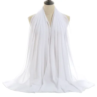 Summer Solid Color Women Pearl Chiffon Bubble Scarf