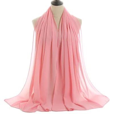 Summer Solid Color Women Pearl Chiffon Bubble Scarf