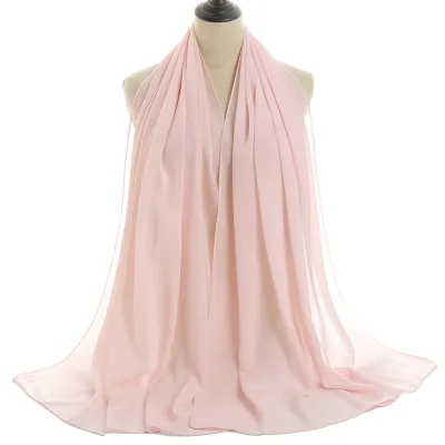 Summer Solid Color Women Pearl Chiffon Bubble Scarf