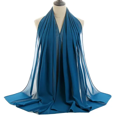 Summer Solid Color Women Pearl Chiffon Bubble Scarf