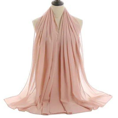 Summer Solid Color Women Pearl Chiffon Bubble Scarf
