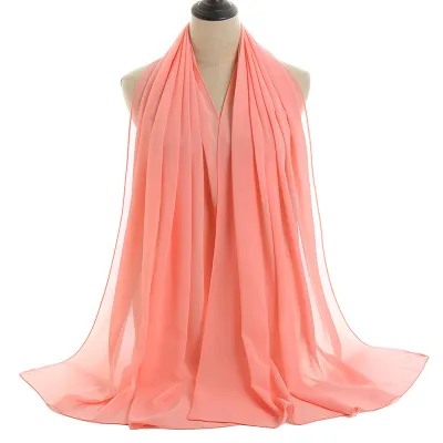 Summer Solid Color Women Pearl Chiffon Bubble Scarf