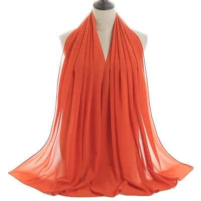 Summer Solid Color Women Pearl Chiffon Bubble Scarf