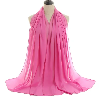 Summer Solid Color Women Pearl Chiffon Bubble Scarf
