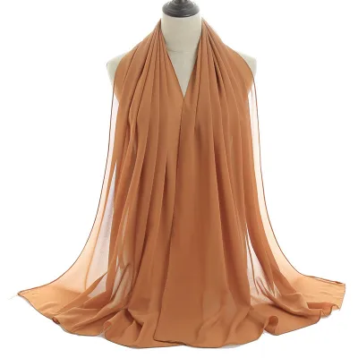 Summer Solid Color Women Pearl Chiffon Bubble Scarf