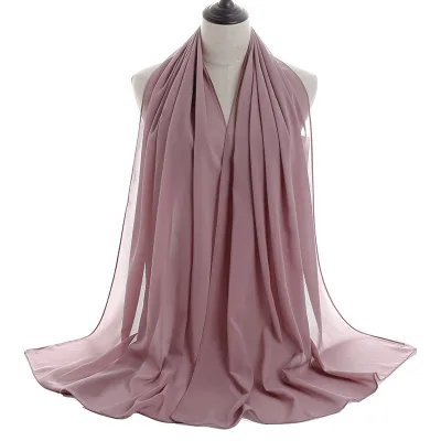 Summer Solid Color Women Pearl Chiffon Bubble Scarf