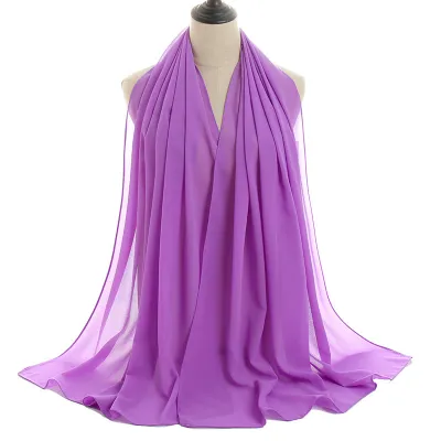 Summer Solid Color Women Pearl Chiffon Bubble Scarf