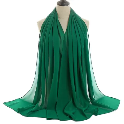 Summer Solid Color Women Pearl Chiffon Bubble Scarf