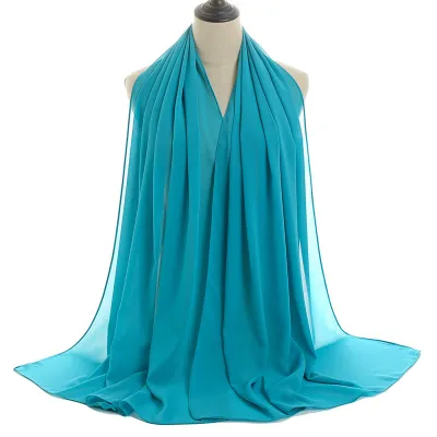 Summer Solid Color Women Pearl Chiffon Bubble Scarf