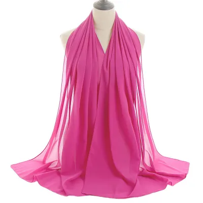 Summer Solid Color Women Pearl Chiffon Bubble Scarf