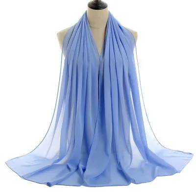 Summer Solid Color Women Pearl Chiffon Bubble Scarf