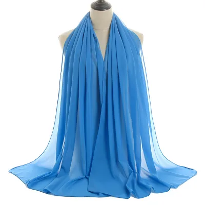 Summer Solid Color Women Pearl Chiffon Bubble Scarf