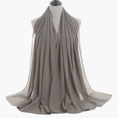 Summer Solid Color Women Pearl Chiffon Bubble Scarf